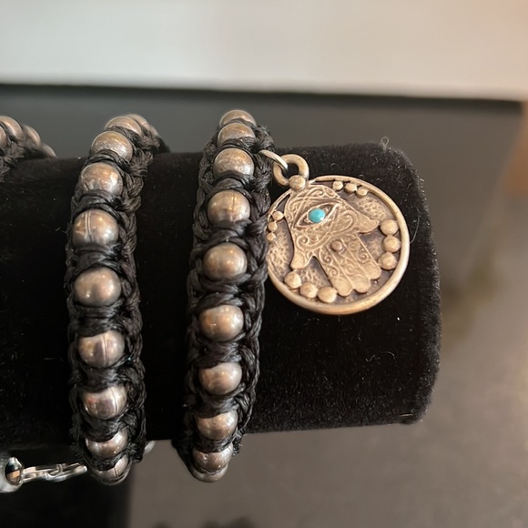 Black beaded wrap bracelet with Hamsa - Picture 2 of 3